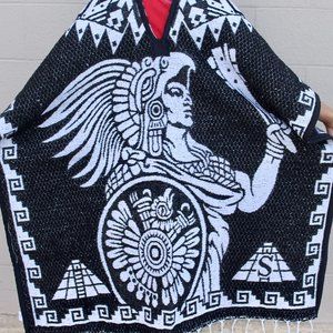 Indio Maso Poncho Aztec Calendar mexican poncho Gaban de Calendario Azteca